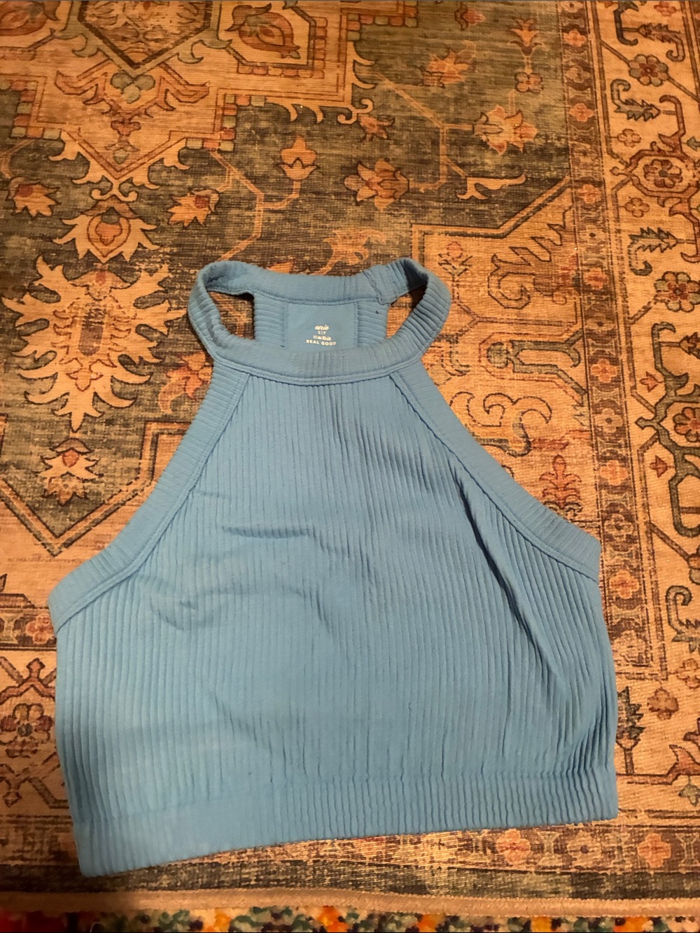 aerie Ribbed High Neck Crop Tank - Light Blue
